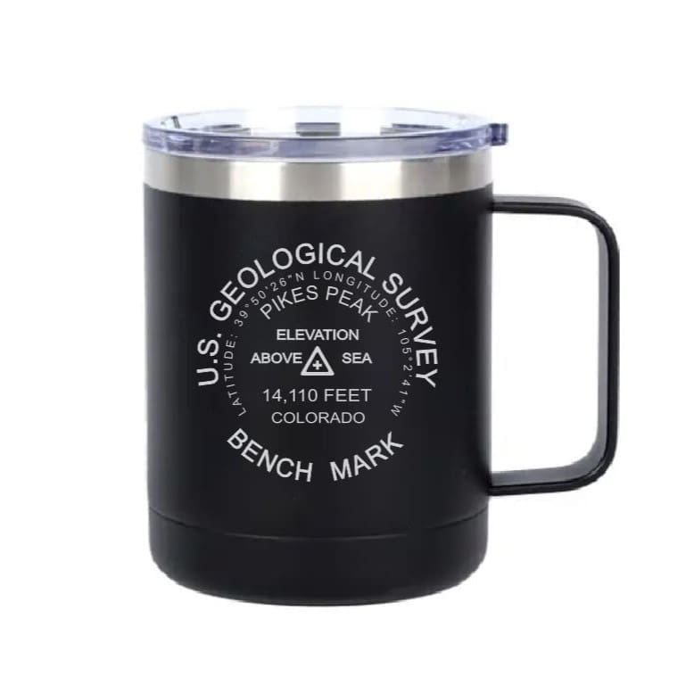 A black mug with the words u. S. Geological survey on it