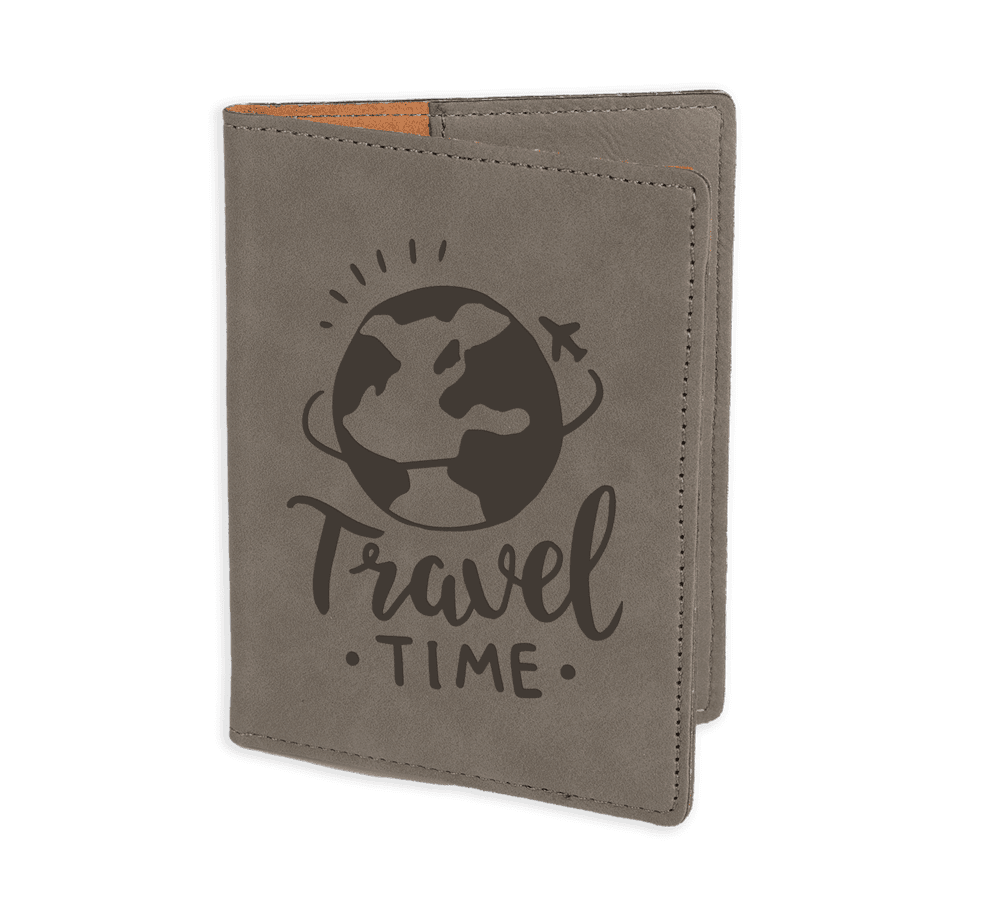 A passport cover with the words " travel time ".